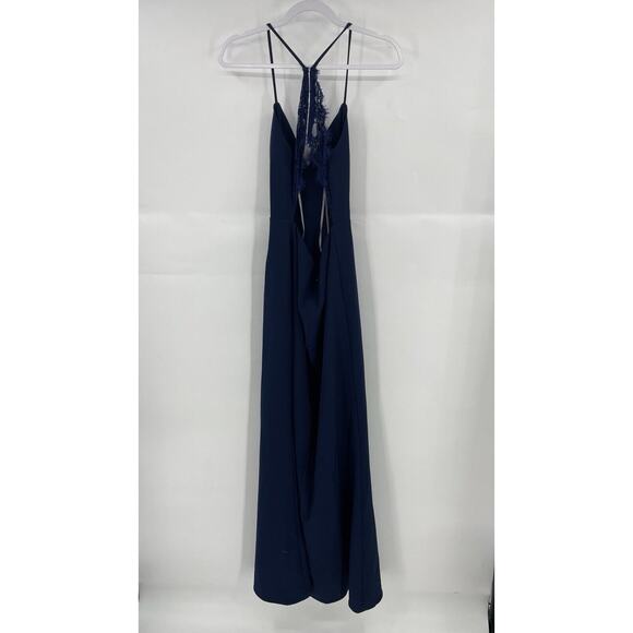 Lovers + Friends Maxi Dress Women's 6 Navy Stretch Spaghetti Straps Back Zip - Picture 4 of 13